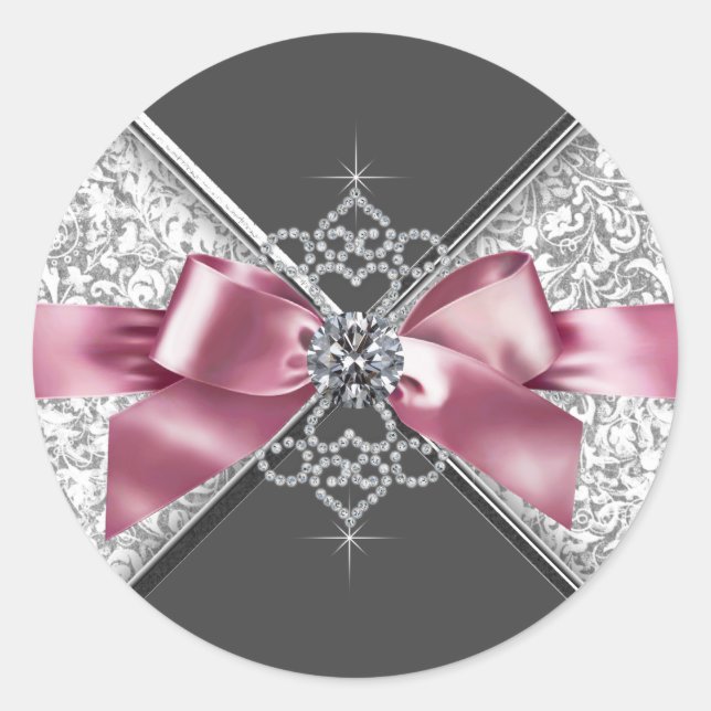 Rond Élégant Sticker en diamants blancs noirs roses (Devant)