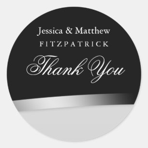 Rond Élégant Sticker en Merci Mariage noir et blanc