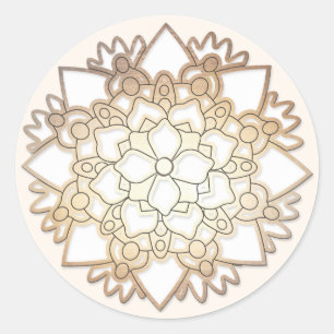 Rond Élégant Sticker Floral Blanc Lotus Mandala