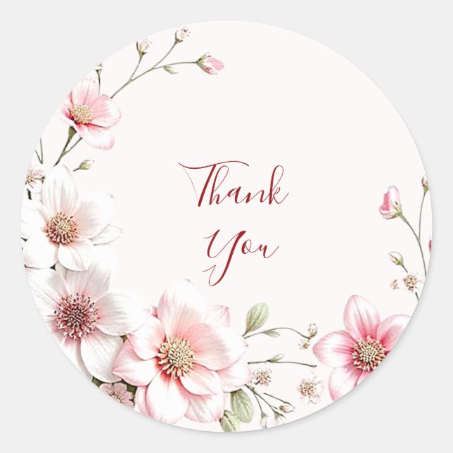 Rond Élégant Sticker Floral Blanc Rose (Devant)