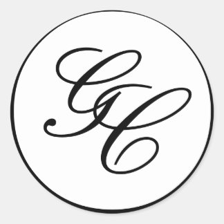 Rond Élégant Sticker Mariage Monogram noir et blanc
