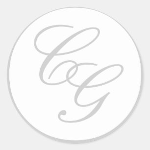 Rond Élégant Sticker Mariage Monogram Soft Grey & White