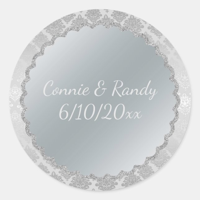 Rond Élégant Sticker Mariage Monogramme Argent (Devant)