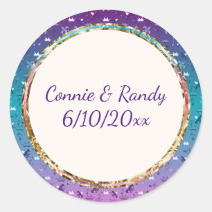 Rond Élégant Sticker Mariage Turquoise violet or