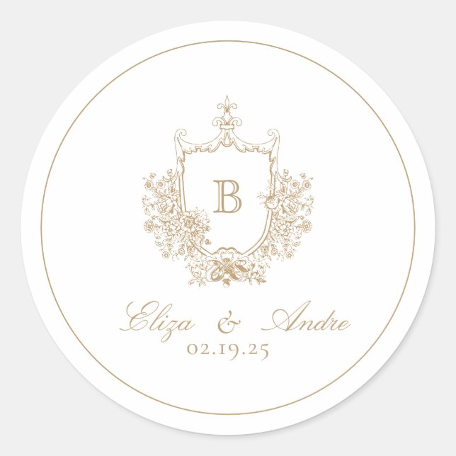 Rond Élégant Sticker Monogram Gold Classic Round (Devant)