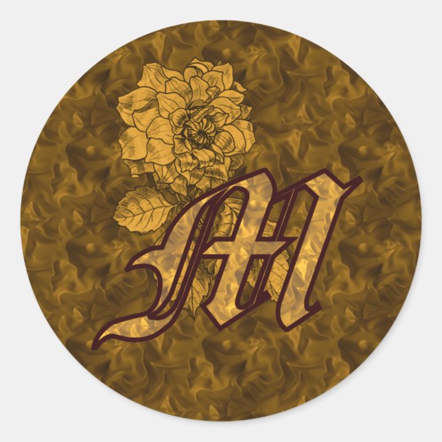 Rond Élégant Sticker Monogram Initial M Gold Peony (Devant)