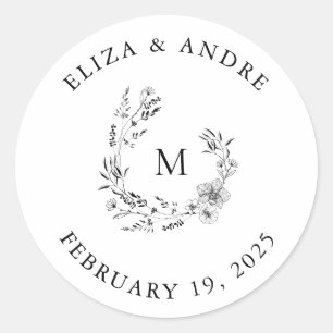 Rond Élégant Sticker Monogram Mariage Classic Round