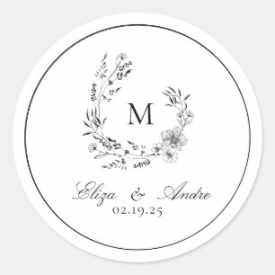 Rond Élégant Sticker Monogram Mariage Classic Round
