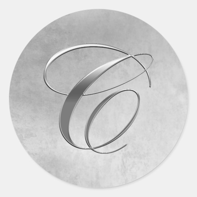 Rond Élégant Sticker Monogramme C Argent (Devant)