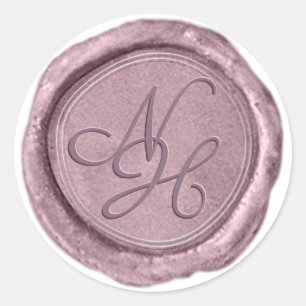 Rond Élégant Sticker Monogramme de cire rose métallique