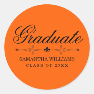 Rond Élégant Sticker Orange Graduation avec texte noir