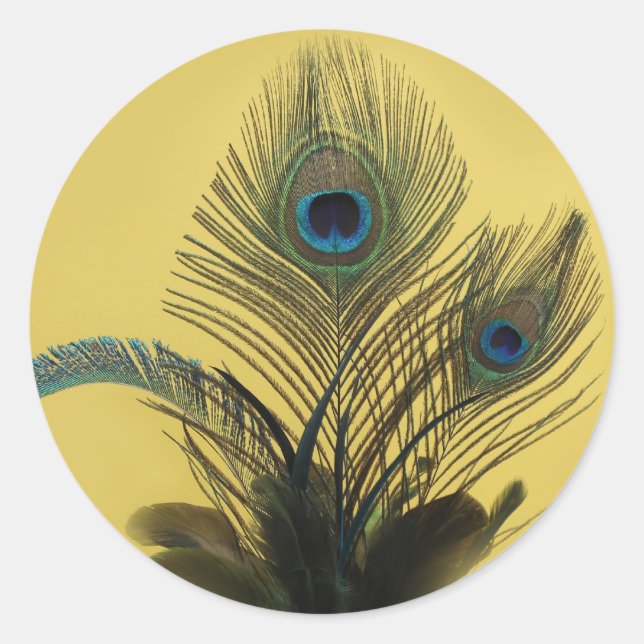 Rond Élégant Sticker Peacock (jaune) (Devant)