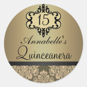 Rond Élégant Sticker Quinceanera Gold Chic