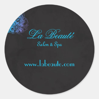 Rond Élégant Sticker Spa Salon Floral Blue Turquoise