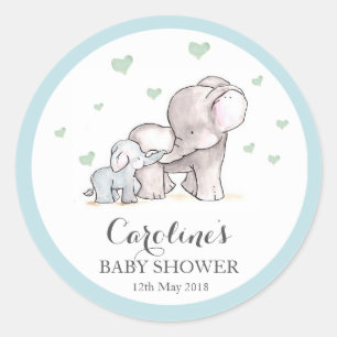 Rond Elephant Love Blue Baby shower Sticker 