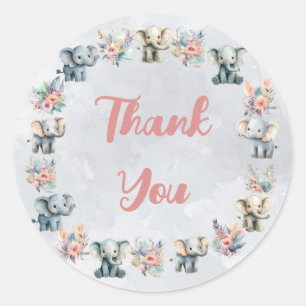 Rond Elephants & Boho Jungle Flowers sur Sticker gris