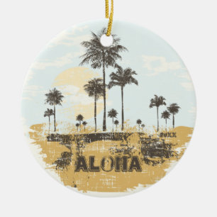 Rond En Céramique Aloha ornement tropical de Noël de palmiers