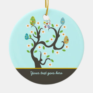 Rond En Céramique Arbre avec oeufs de Pâques et fleurs ornement pers