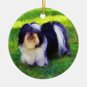 Rond En Céramique B&W Havanese sur Porcelain Ornement de vacances