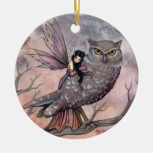 Rond En Céramique Beau ornement de fées et de hibou