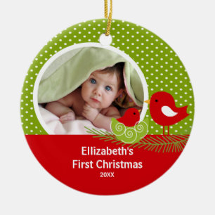Rond En Céramique Bébés premier Noël ornement photo bébé oiseau