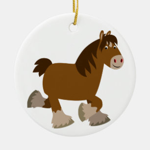 Rond En Céramique Caricature Trotting Shire Ornement Cheval