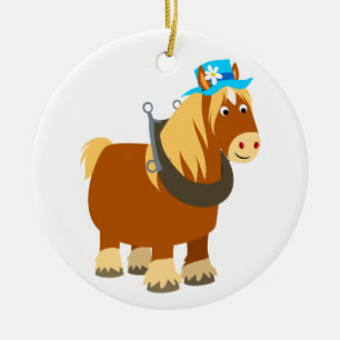 Rond En Céramique Carton mignon Trait Breton Horse Ornement