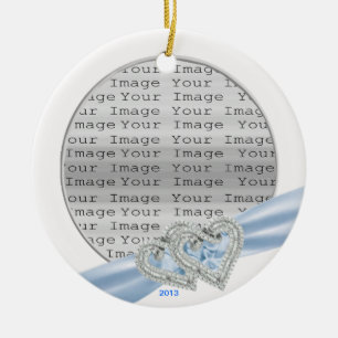 Rond En Céramique Coeurs personnalisés Ice Blue Ribbon Ornement