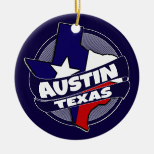 Rond En Céramique Drapeau d'Austin Texas éclater ornement de vacance