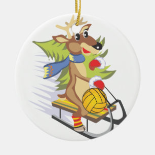 Rond En Céramique Eau Polo Reindeer avec ornement de ballon