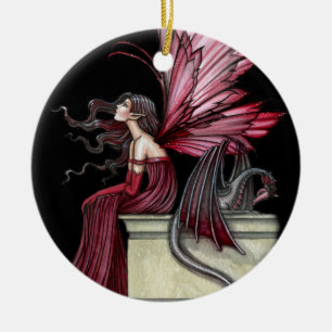 Rond En Céramique Fée de rubis et ornement de dragon