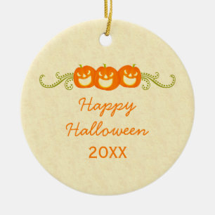 Rond En Céramique Joyeux Citrouille tournoie Ornement d'Halloween