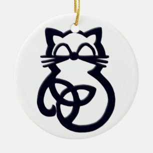 Rond En Céramique Noir Trinity Knot Celtic Cat Ornement