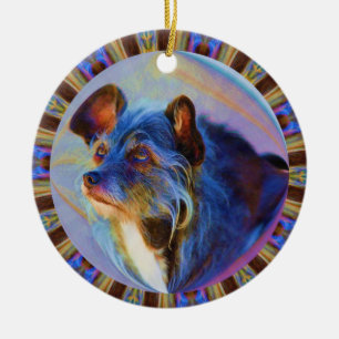 Rond En Céramique Oeil âle Terrier Dog Art Ornement