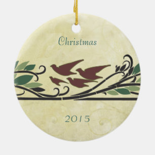Rond En Céramique Oiseaux vintages Couples de Noël Ornement photo