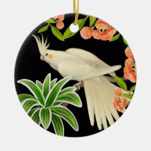 Rond En Céramique Ornement amical de Cockatiel de Lutino