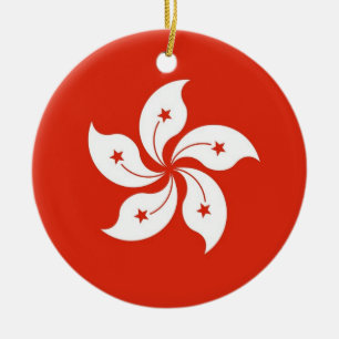 Rond En Céramique Ornement avec drapeau de Hong Kong, Chine