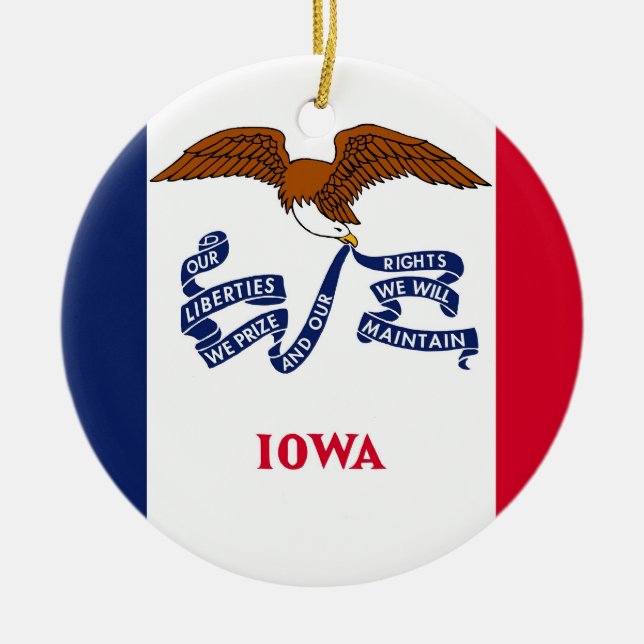 Rond En Céramique Ornement avec drapeau de l'Iowa (Devant)