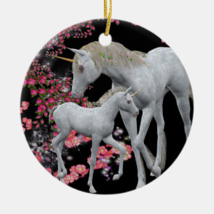 Rond En Céramique Ornement blanc d'imaginaire de licorne et de