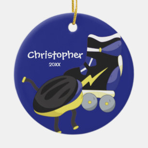 Rond En Céramique Ornement bleu de Noël de sport de patin de rouleau
