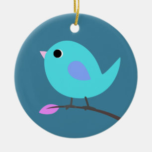 Rond En Céramique Ornement bleu d'oiseau