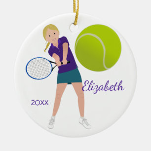 Rond En Céramique Ornement blond de souvenir de joueur de tennis