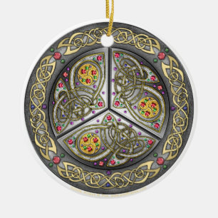 Rond En Céramique Ornement celtique incrusté de bijoux de bouclier