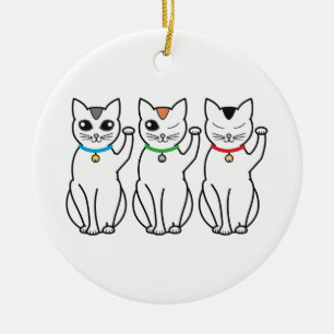 Rond En Céramique Ornement chanceux de trois chats