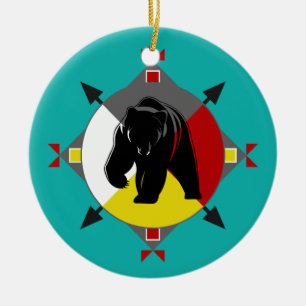 Rond En Céramique Ornement cherokee d'ours de quatre directions