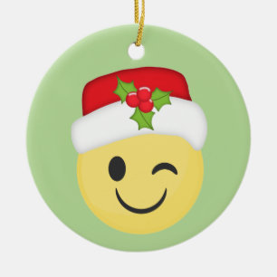 Rond En Céramique Ornement clignotant mignon de vacances d'Emoji de