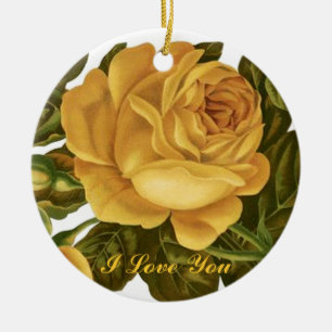 Rond En Céramique Ornement d'amour de la rose jaune