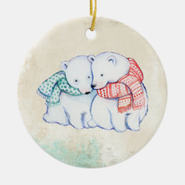 Rond En Céramique Ornement d'amour d'ours blanc