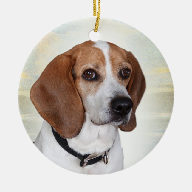 Rond En Céramique Ornement d'ange de beagle (Devant)