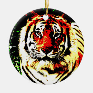 Rond En Céramique Ornement d'arbre de Noël de tigre